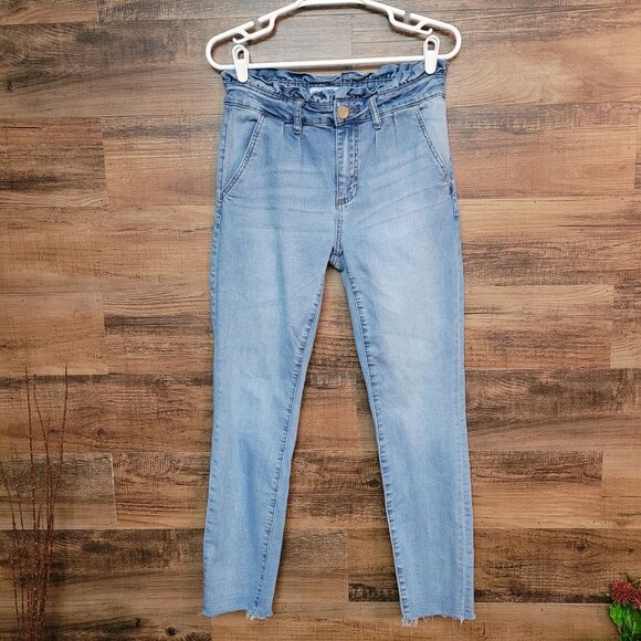 Ashley Mason Jeans Women 4 Paper Bag Ruffle Waist Pleated Mid Rise Medium Light - Picture 1 of 11